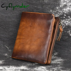 Cyflymder Leather Short Wallet Vintage Fashion Coin Purse Of Men Male Soft Cowskin Small