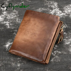 Cyflymder Leather Short Wallet Vintage Fashion Coin Purse Of Men Male Soft Cowskin Small Brown2