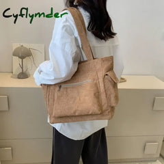 Cyflymder Leisure Corduroy Shoulder Bag New Simple And Versatile Women Tote Large Capacity Shopper