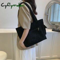 Cyflymder Leisure Corduroy Shoulder Bag New Simple And Versatile Women Tote Large Capacity Shopper