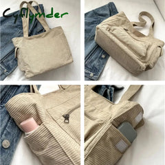 Cyflymder Leisure Corduroy Shoulder Bag New Simple And Versatile Women Tote Large Capacity Shopper