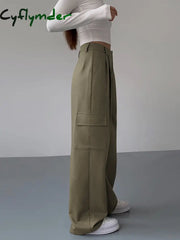 Cyflymder- Leisure Pockets Pleated Wide Leg Pants