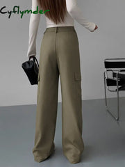 Cyflymder- Leisure Pockets Pleated Wide Leg Pants