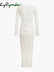 Cyflymder - Leisure Tied Rib Long Dress Sweater Dresses