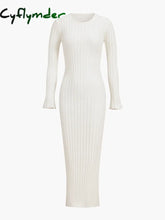 Cyflymder - Leisure Tied Rib Long Dress White / Xs Sweater Dresses