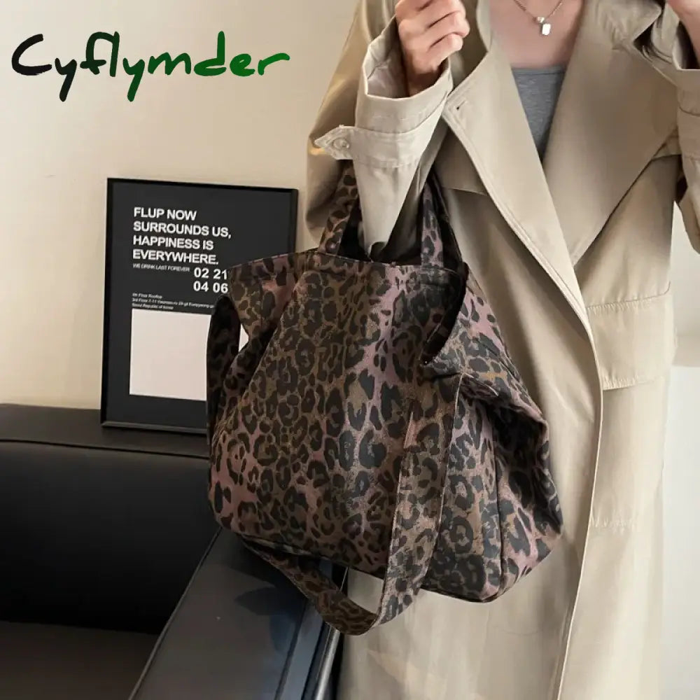Cyflymder Leopard Design Korean Fashion Big Crossbody Bags for Women Travel Handbag Lady Shopper Shopping Shoulder Bag