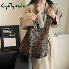 Cyflymder Leopard Design Korean Fashion Big Crossbody Bags for Women Travel Handbag Lady Shopper Shopping Shoulder Bag
