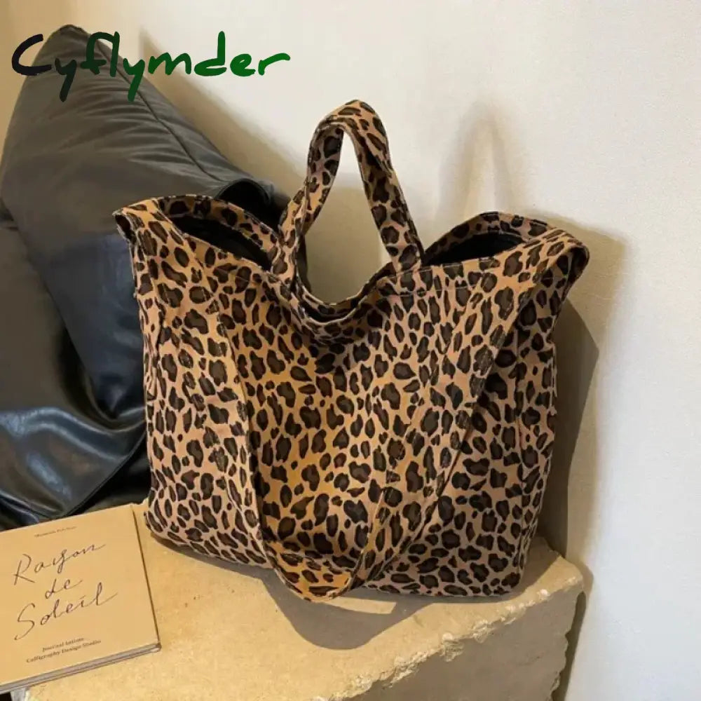 Cyflymder Leopard Design Korean Fashion Big Crossbody Bags for Women Travel Handbag Lady Shopper Shopping Shoulder Bag