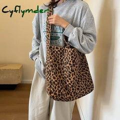 Cyflymder Leopard Design Korean Fashion Big Crossbody Bags for Women Travel Handbag Lady Shopper Shopping Shoulder Bag