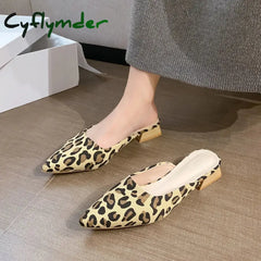 Cyflymder Leopard Mules Shoes for Women Slip on Square Heel Slippers Women New Luxury Designer PU Leather Slides