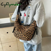 Cyflymder Leopard Print Crossbody Bags for Women Corduroy Casual Shoulder Tote Bags Ladies Sac A Main Femme Designer