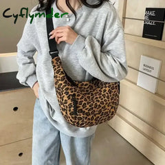 Cyflymder Leopard Print Crossbody Bags for Women Corduroy Casual Shoulder Tote Bags Ladies Sac A Main Femme Designer
