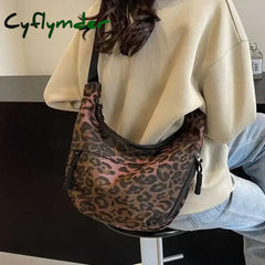 Cyflymder Leopard Print Crossbody Bags for Women Corduroy Casual Shoulder Tote Bags Ladies Sac A Main Femme Designer