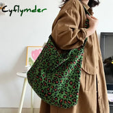 Cyflymder Leopard Print Women’s Corduroy Shoulder Bag Large Capacity Ladies Tote Shopper Bags Handbags Vintage Female