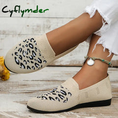 Cyflymder Leopard Prints Knitted Loafers Women Breathable Mesh Shallow Flats Shoes Woman Lightweight Casual Slip-On