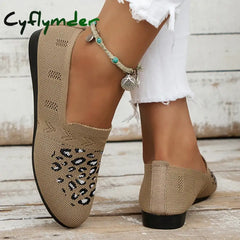 Cyflymder Leopard Prints Knitted Loafers Women Breathable Mesh Shallow Flats Shoes Woman Lightweight Casual Slip-On