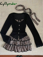 Cyflymder Leopard Vintage Suits Women Design Elegant Y2k Thin Sweater Pullover + Mini Skirts Casual 2000s Clothing 2