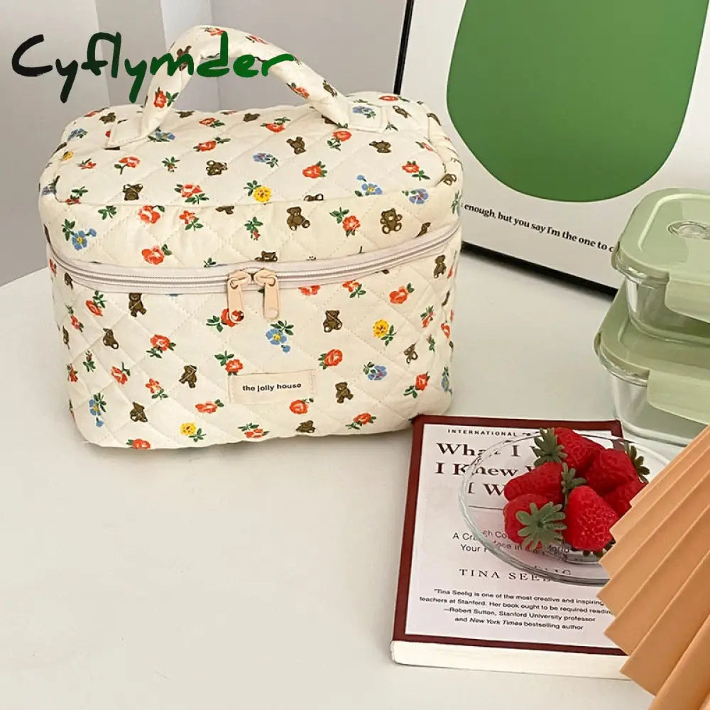 Cyflymder Liberty Quilting Cotton Makeup Bag Women Zipper Cosmetic Organizer Large Cloth Box Cute