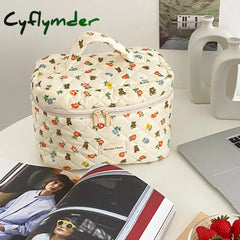 Cyflymder Liberty Quilting Cotton Makeup Bag Women Zipper Cosmetic Organizer Large Cloth Box Cute