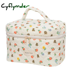 Cyflymder Liberty Quilting Cotton Makeup Bag Women Zipper Cosmetic Organizer Large Cloth Box Cute