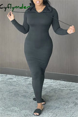 Cyflymder - Light Green Fashion Casual Solid Basic Hooded Collar Long Sleeve Dresses