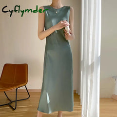 Cyflymder Light Luxury Acetate Satin Silk Sling Dress Female French Niche Slim Sexy V-Neck