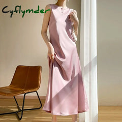Cyflymder Light Luxury Acetate Satin Silk Sling Dress Female French Niche Slim Sexy V-Neck