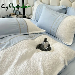 Cyflymder Light Luxury Three-dimensional Relief Jacquard Nordic Style Washed Cotton Four-piece Set Bed Sheet and Quilt