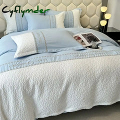 Cyflymder Light Luxury Three-dimensional Relief Jacquard Nordic Style Washed Cotton Four-piece Set Bed Sheet and Quilt