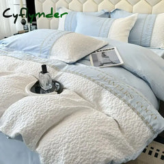 Cyflymder Light Luxury Three-dimensional Relief Jacquard Nordic Style Washed Cotton Four-piece Set Bed Sheet and Quilt