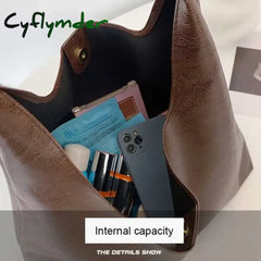 Cyflymder Lightweight PU Soft Leather Tote Bag Large Capacity Women Big Shoulder Bag Underarm Bag Hasp Closure Casual