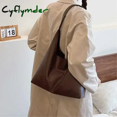 Cyflymder Lightweight PU Soft Leather Tote Bag Large Capacity Women Big Shoulder Bag Underarm Bag Hasp Closure Casual