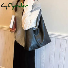 Cyflymder Lightweight PU Soft Leather Tote Bag Large Capacity Women Big Shoulder Bag Underarm Bag Hasp Closure Casual