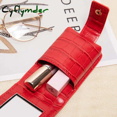 Cyflymder Lipstick Cosmetic Bag With Mirror Women Travel Makeup Crocodile Pattern Pu Mini Toiletry