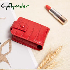 Cyflymder Lipstick Cosmetic Bag With Mirror Women Travel Makeup Crocodile Pattern Pu Mini Toiletry