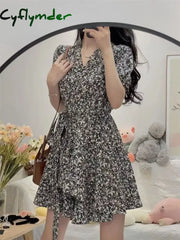 Cyflymder Little Daisy Bodycon Women’s Dresses Puff Sleeve Vintage Tunics Summer Light Dress Sexy