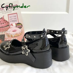 Cyflymder Lolita Shoes Women’s Preppy Style Single Shoes Patent Leather Thick Bottom Mary Jane Shoes Vintage Girls JK