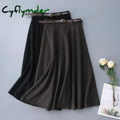 Cyflymder long skirt outfit winter Vintage Belt Woolen Midi Skirt Women Black Pleated Skirts Fall Winter Ladies Korean