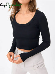 Cyflymder - Long Sleeve Crew Neck Crop Shirt Black / Xs Blouses
