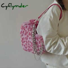 Cyflymder Love Heart Shape Women’s Faux Fur Shoulder Bags Stitching Check Pattern Ladies Purse