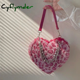 Cyflymder Love Heart Shape Women’s Faux Fur Shoulder Bags Stitching Check Pattern Ladies Purse