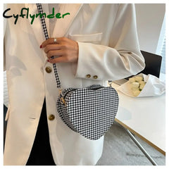 Cyflymder Lovely Heart Shaped Women’s Shoulder Bags Fashion Houndstooth Ladies Small Messenger