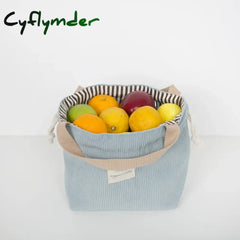 Cyflymder Lunch Bag Corduroy Canvas Box Drawstring Picnic Tote Eco Cotton Cloth Small Handbag