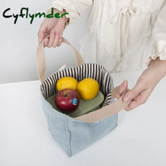 Cyflymder Lunch Bag Corduroy Canvas Box Picnic Tote Cotton Cloth Small Handbag Pouch Dinner
