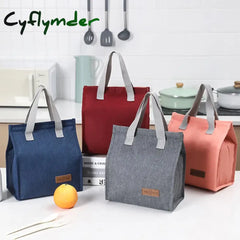 Cyflymder Lunch Bag Thermal Insulation Box Storage Handbag Solid Color Multifunctional Kid School
