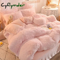 Cyflymder Luxury Autumn Winter Warm Pink Bedding Set Plush Kawaii Mink Velvet Queen Duvet Cover Set with Sheets Single