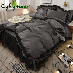 Cyflymder Luxury Black Princess Bedding Sets Kawaii Bed Skirt Sheet Pillowcase Fashion Girl Duvet Cover 4 Pieces Home