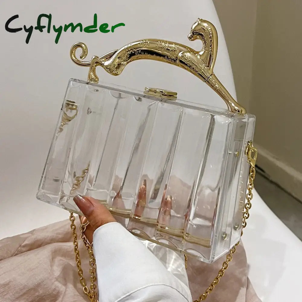 Cyflymder Luxury Designer Transparent Pvc Women’s Handbag Fashion Chain Crossbody Bag Box Animal