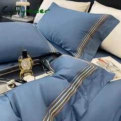 Cyflymder Luxury Egyptian Cotton Bedding Set Embroidery Duvet Cover Set Quilt Cover Fitted/Flat Sheet Pillowcase Home