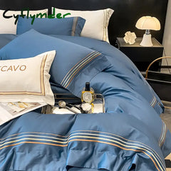 Cyflymder Luxury Egyptian Cotton Bedding Set Embroidery Duvet Cover Set Quilt Cover Fitted/Flat Sheet Pillowcase Home